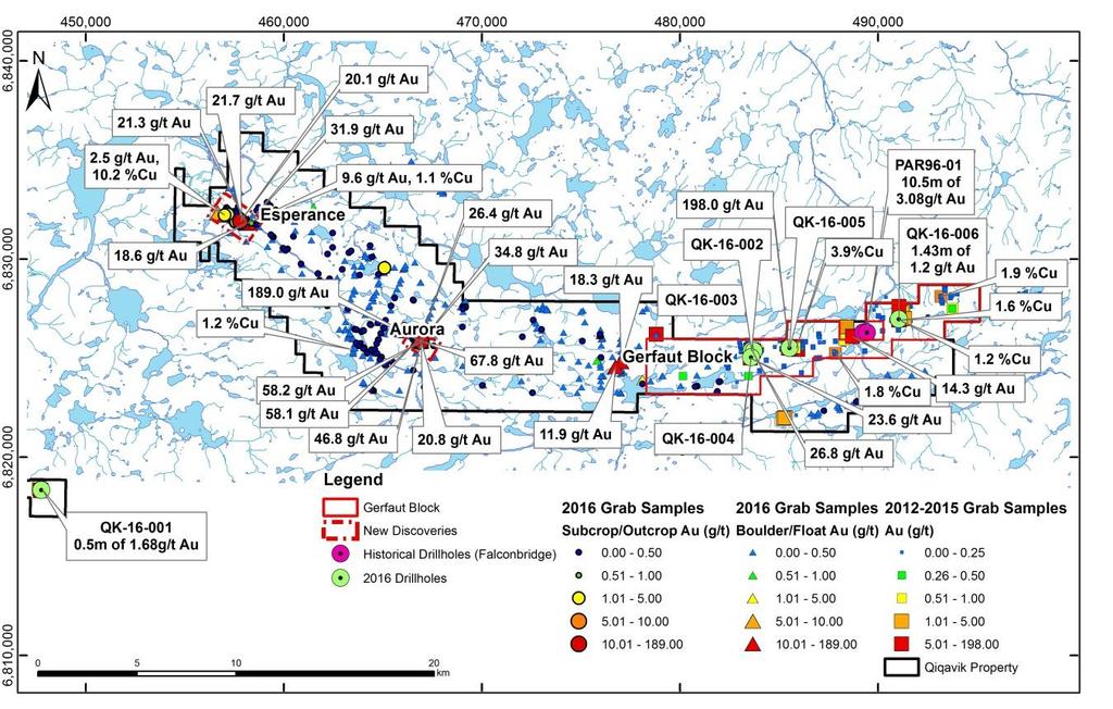 Figure 2: Map of Qiqavik Property Showing Significant Gold and Copper Exploration Results West Raglan Nickel-Copper-PGM Project West Raglan is located in the west central portion of the Cape Smith