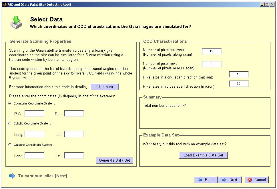 44 Chapter 6: Gaia FSDtool: an easy-to-use graphical user interface (GUI) Figure 6.2: Data selection GUI. The second display of the Gaia FSDtool.