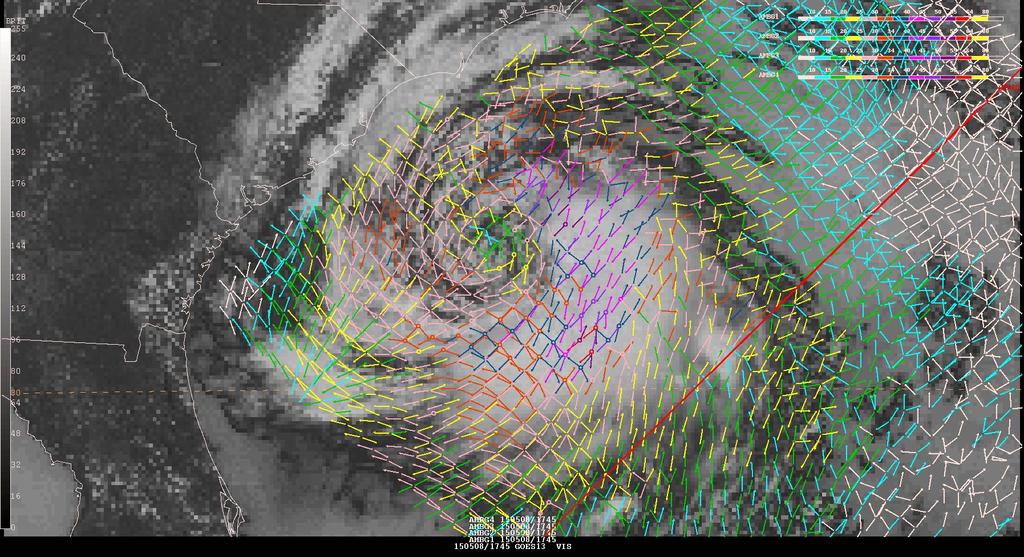Subtropical Storm Ana RapidScat Pass 1840 UTC 8 May Ana Best Track Position 1800 UTC 8 May 31.