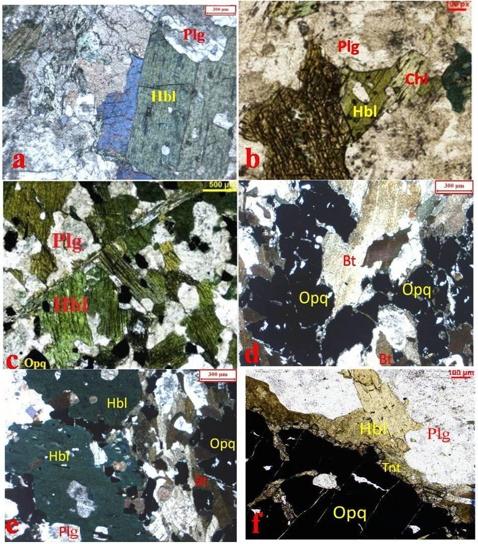 Fig.3.1 Photomicrographs taken from the thin sections showing sausuritized plagioclase and hornblende in KIL-34 (Fig.a), process of chloritization in KIL-34 (Fig.