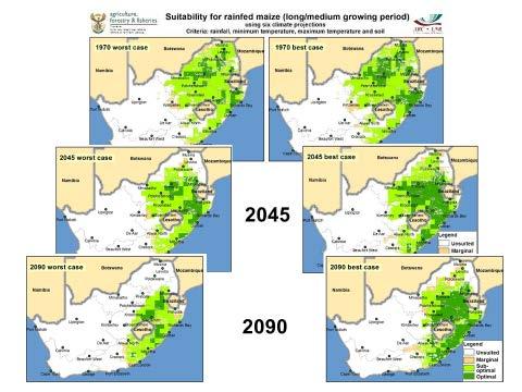 Maize suitability Change / spatial shift in agricultural production zones Spatial econometrics: