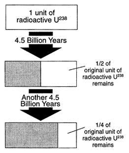 Other radioactive isotopes such as Uranium-238 which decays to stable Lead-206 have very long half-lives and are good for dating older rock formations (more than 10 million years.