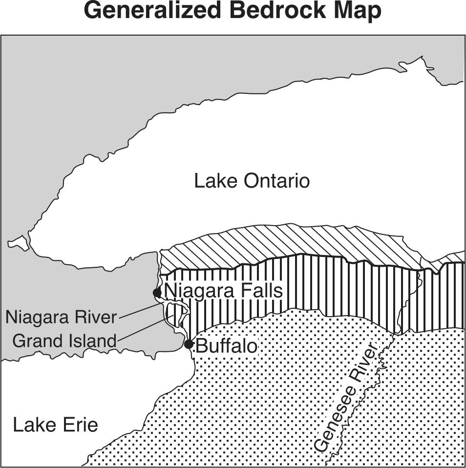 8. Base your answer(s) to the following question(s) on the map below, which shows the generalized bedrock of a part of western New York State.