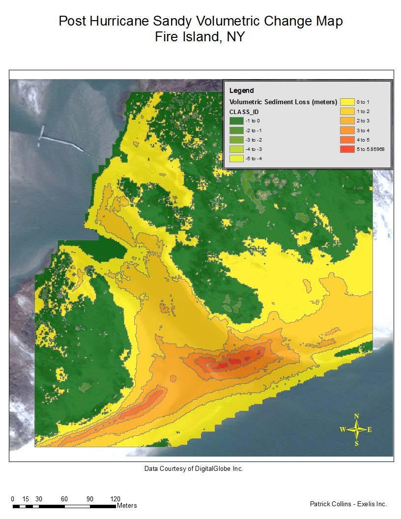 Figure 8: Final map depicting volumetric movement of sand LOW-RESOLUTION DATA VS HIGH-RESOLUTION DATA This exercise showed how high-resolution data and LiDAR can be used to depict coastal change on a