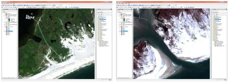 ASSESSMENT OF COASTAL CHANGE USING HIGH RESOLUTION SATELLITE IMAGERY The second study focused on an area of Fire Island where Hurricane Sandy had carved a new inlet out of the barrier dunes in 2012.