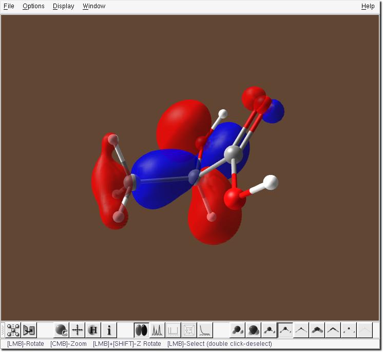 4.1 Example 1 - Lactic Acid Figure 4.19: View window - HOMO displayed Select other molecular orbitals in the list to see their display in the View window.