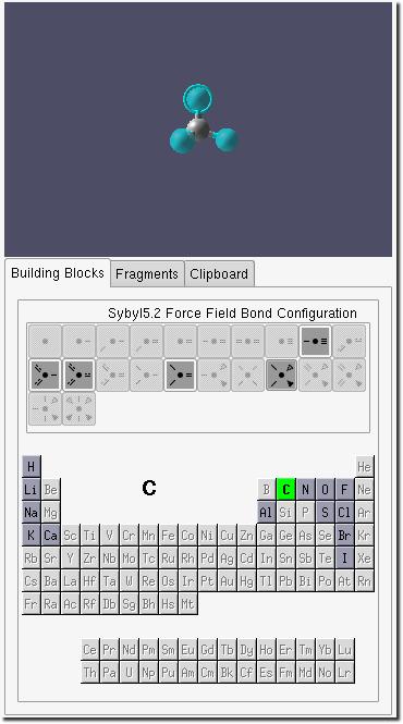 Build mode 2.2.1 Building Blocks The Building Blocks tab contains a periodic table of elements and a Bond Configuration frame.