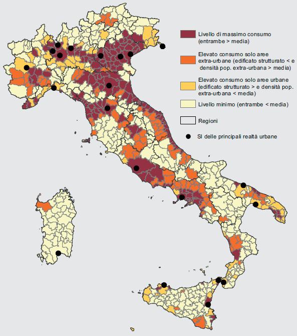 LMAs in Italy: another example, the land take Strong pressure on territories (compact settlements