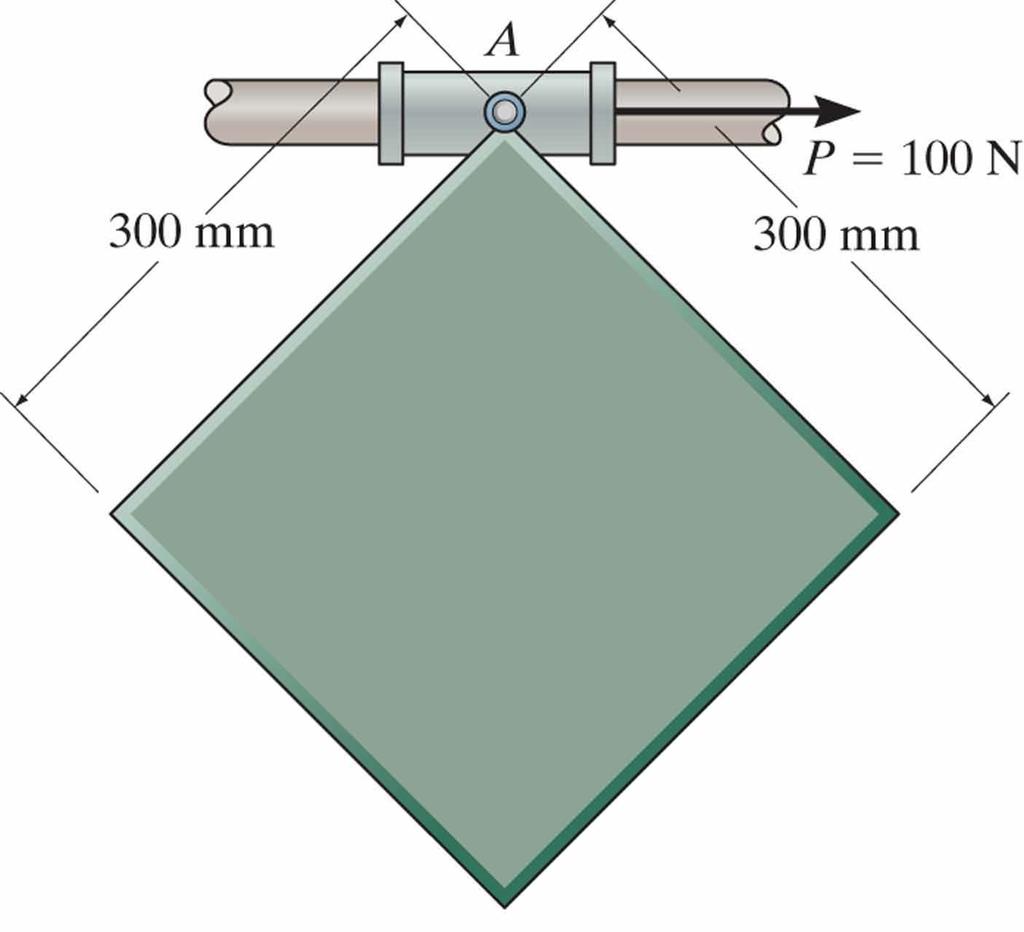 Problem 2 (20 points): Given: The 2-kg square plate is pinned to the 5-kg collar at A, and the collar slides without friction on the horizontal slideway.