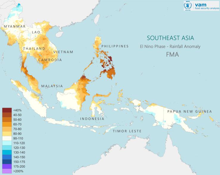 SE Asia: Forecasts and Expectations Typically, El Nino events lead to drier than average conditions across Indonesia, the Philippines, and some areas of continental SE Asia.