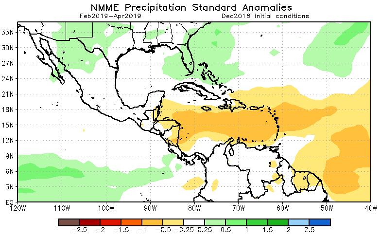 above left). An El Nino event will make it likely that such dryness will continue through 2019, conditions which are already picked up by seasonal forecasts (map above right).