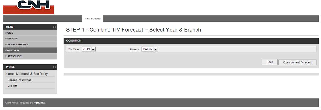 Forecasting for Current Calendar Year Select Forecast Year & Branch 1. Select the year to forecast 2.