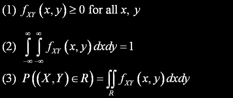 Joint Probability Density Function The joint probability density function for the continuous random variables X and Y, denotes as f XY (x,y), satisfies the following properties: Figure 5-2 Joint