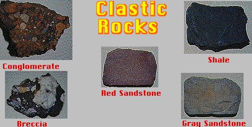 Clastic rocks made of cemented sediments are classified by their grain sizes.
