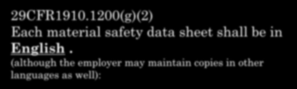 HAZARD COMMUNICATIONS Safety Data Sheets 29CFR1910.