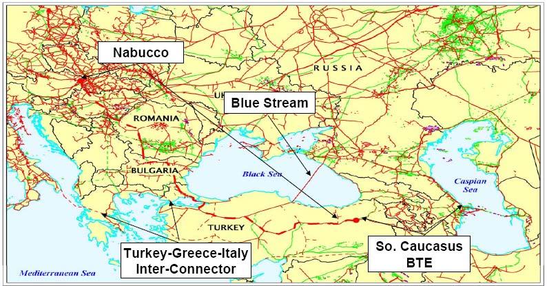 PIPELINE ROUTE SELECTION IN TURKEY NABUCCO (Turkey-Bulgaria-Romania- Hungary-Austria pipeline) SEGP (South European Gas Pipeline) BLUE STREAM I BLUE STREAM II BTC South Caucasus Pipeline Tabriz