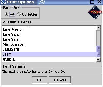 Software User Manual Page: 11 of 19 Figure 6 - The Print Options dialogue Two paper sizes are supported, A4 and US letter.
