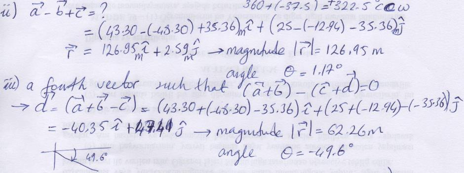 28 3 Solved Problems 1. Three vectors a, b, and c each have a magnitude of 50 m and lie in an xy-plane.