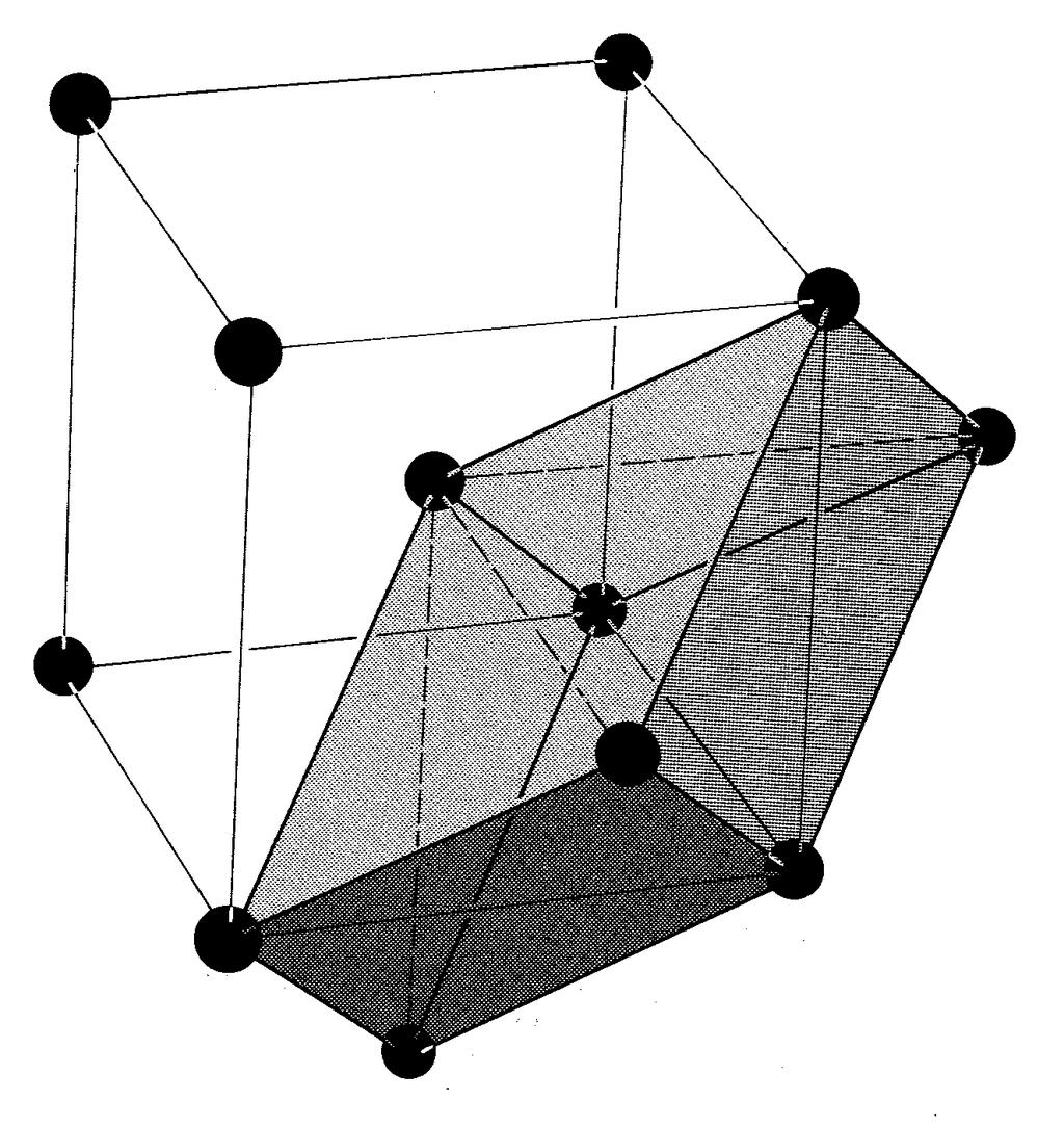 Pimitive (pllelogm) d covetiol uit (lge cube) cell fo FCC Bvis lttice.