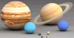 In each image the relative sizes of the planets have been