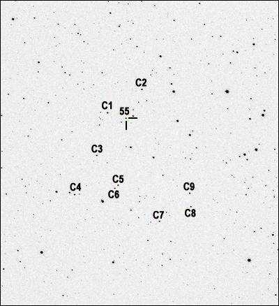 The asteroids 55 Pandora, 78 Diana, 815 Coppelia 3 Fig. 1. The field of 55 Pandora 2 Results 2.1 The Asteroid 55 Pandora Firstly Shober (1977) determined the rotation period of 55 Pandora as P =4.