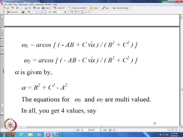 (Refer Slide Time: 25:01) And, you will get omega 2; where, this alpha is B squared plus C squared minus A squared.