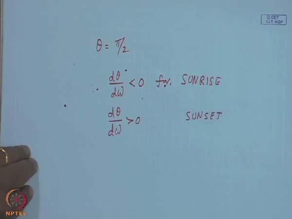 How do they define the so-called sunrise and sunset? (Refer Slide Time: 10:07) One thing is my theta is equal to pi by 2.