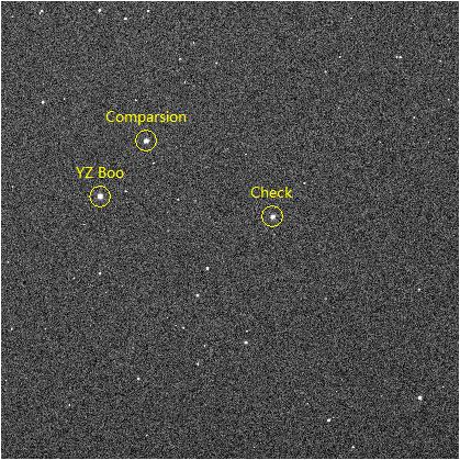 T.-Z. Yang et al.: Pulsations of YZ Boo 2 3 Fig. CCD image (8.75 8.75 ) of YZ Boo (RA = 5:24:7., Dec = 36:52:.6, 2.) taken with NOWT. North is up and east is to the left.