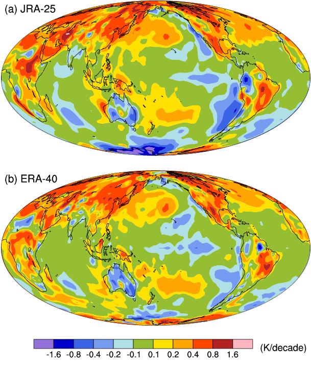 Long-term Change in Surface Temperature ~ Comparison between JRA-25 and ERA-40 ~ Change of Surface Temperature