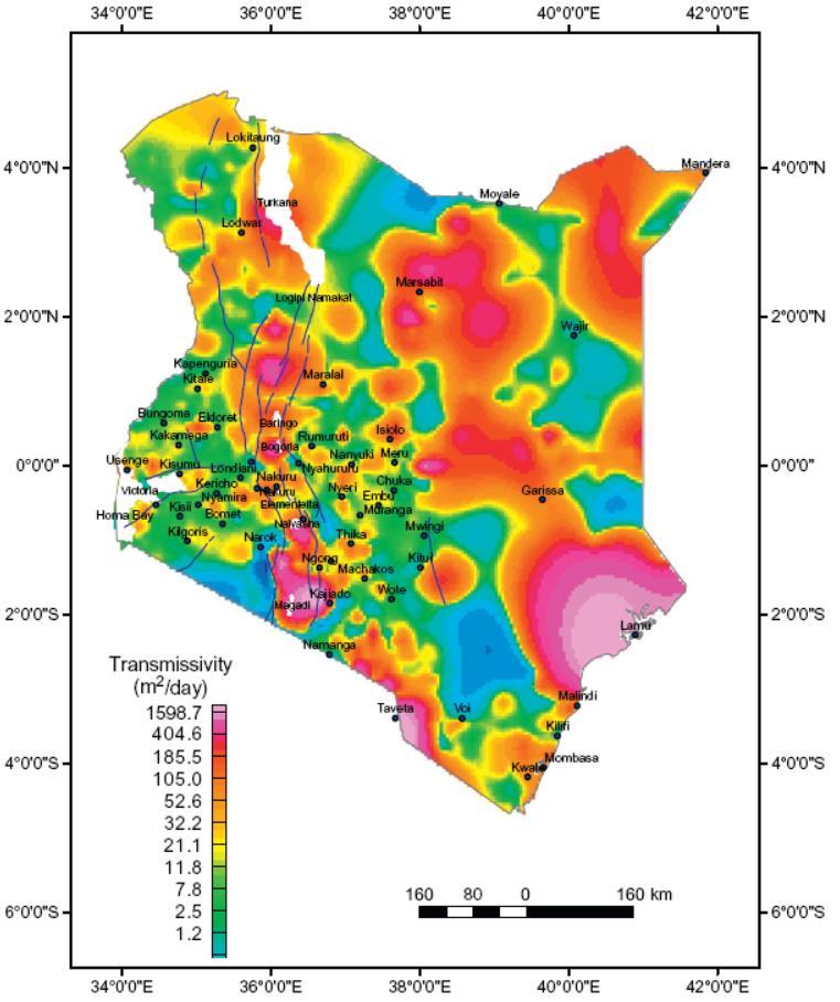 Fig. 5: Transmissivity map of Kenya showing