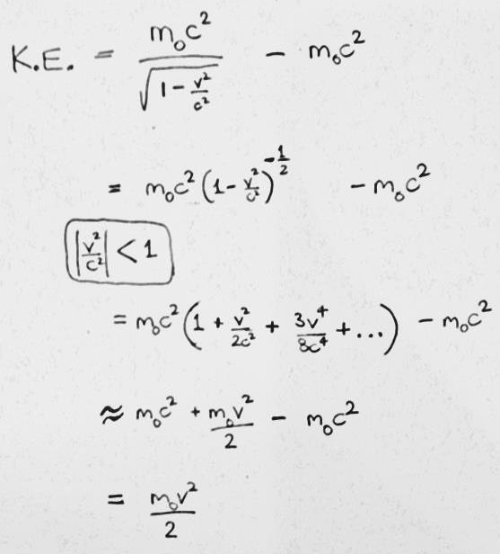 This gives the formula for relativistic kinetic energy, which looks nothing similar to the classical one.