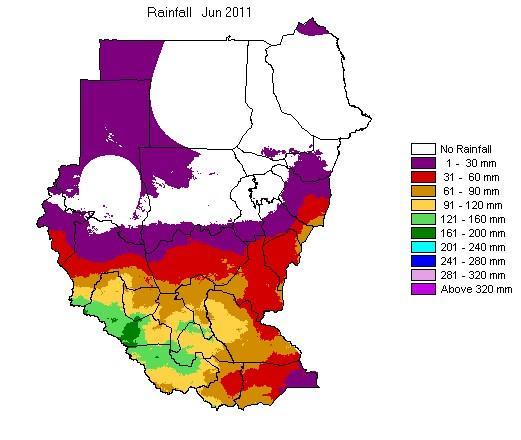 June and early July Rainfall in Sudan a b c d f e Fig 2: a Rainfall in late June2011.