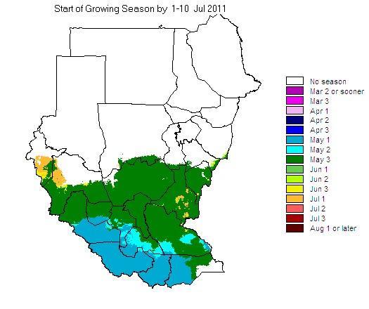 southern Darfur and Jonglei have above average rainfall (see Fig 2a). In term of total rainfall amounts, June shows below average rainfall amount in most parts of the country.