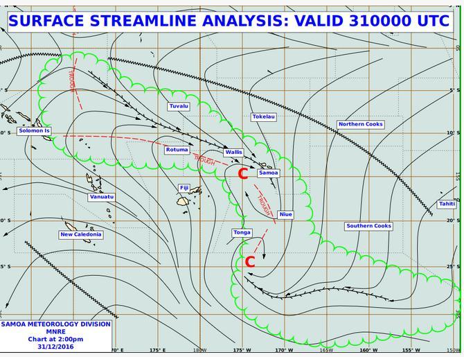 RA-V/TCC-17/Doc. x.x, DRAFT 1, p. 2 located south of the island but an active cloud band with embedded severe thunderstorms was over Samoa associated with the above mentioned convergence zone.