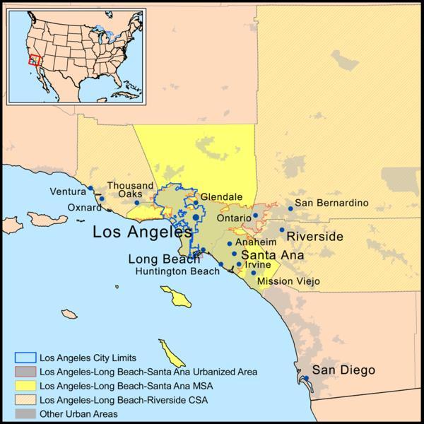 The Greater Los Angeles Area, or the Southland, is the agglomeration of ur banized area around the county of Los Angeles.