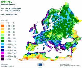 6 MARS Bulletin Vol. 23 No 3 (2015) Precipitation During December, drier-than-usual conditions were observed in the Iberian Peninsula, with cumulated rainfall more than 80 % below normal values.