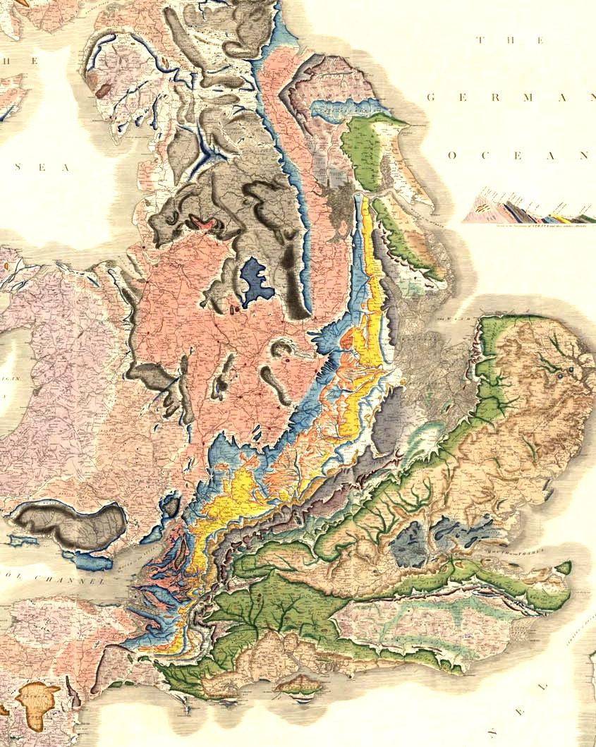 First modern geological map William Smith (1815) - England Purpose was: locating natural resources (coal, iron ore,limestone, building stone) advice for civil engineering works (canals, roads,