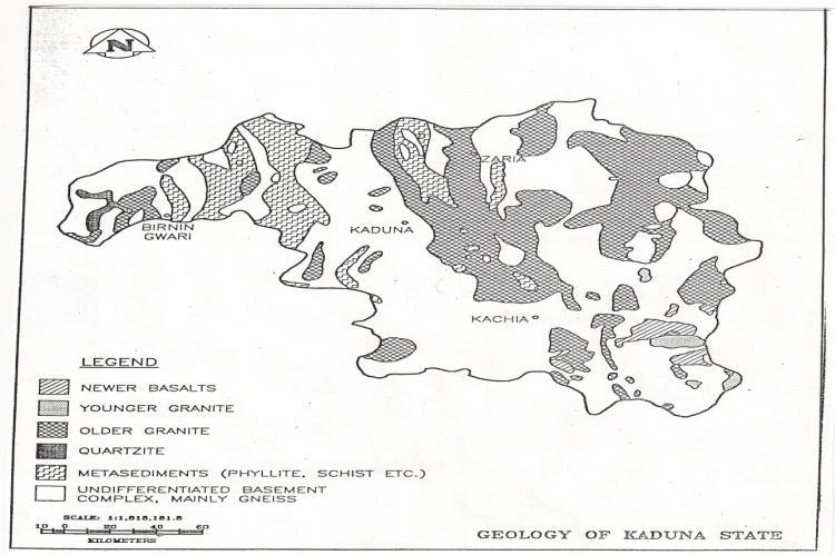 Fig 1: Geologic Map of Kaduna State, Nigeria IV. RESULTS AND DISCUSSION The field resistivity data were interpreted using the IX1D computer processing and interpretation software.