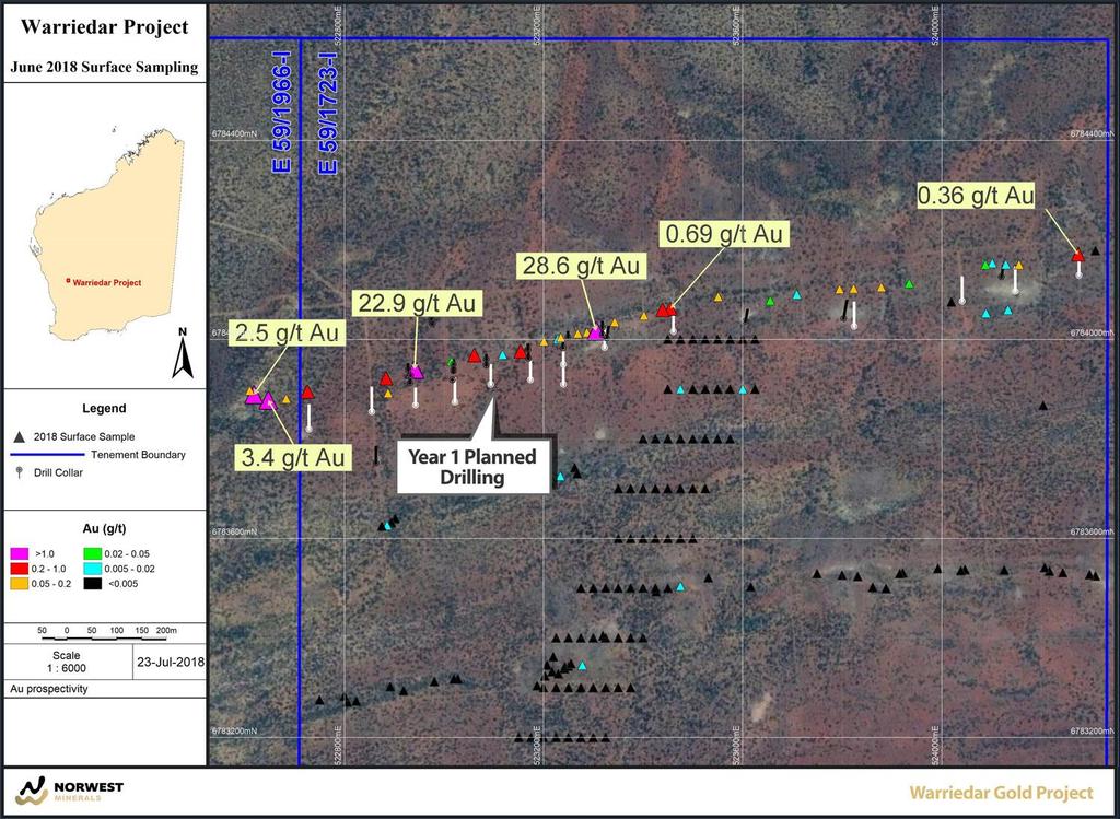 Warriedar Gold Project Mount Laws Prospect Drilling Reverse circulation (RC) drilling at Mount Laws has commenced and is targeting untested gold mineralisation downdip of intercepts encountered in