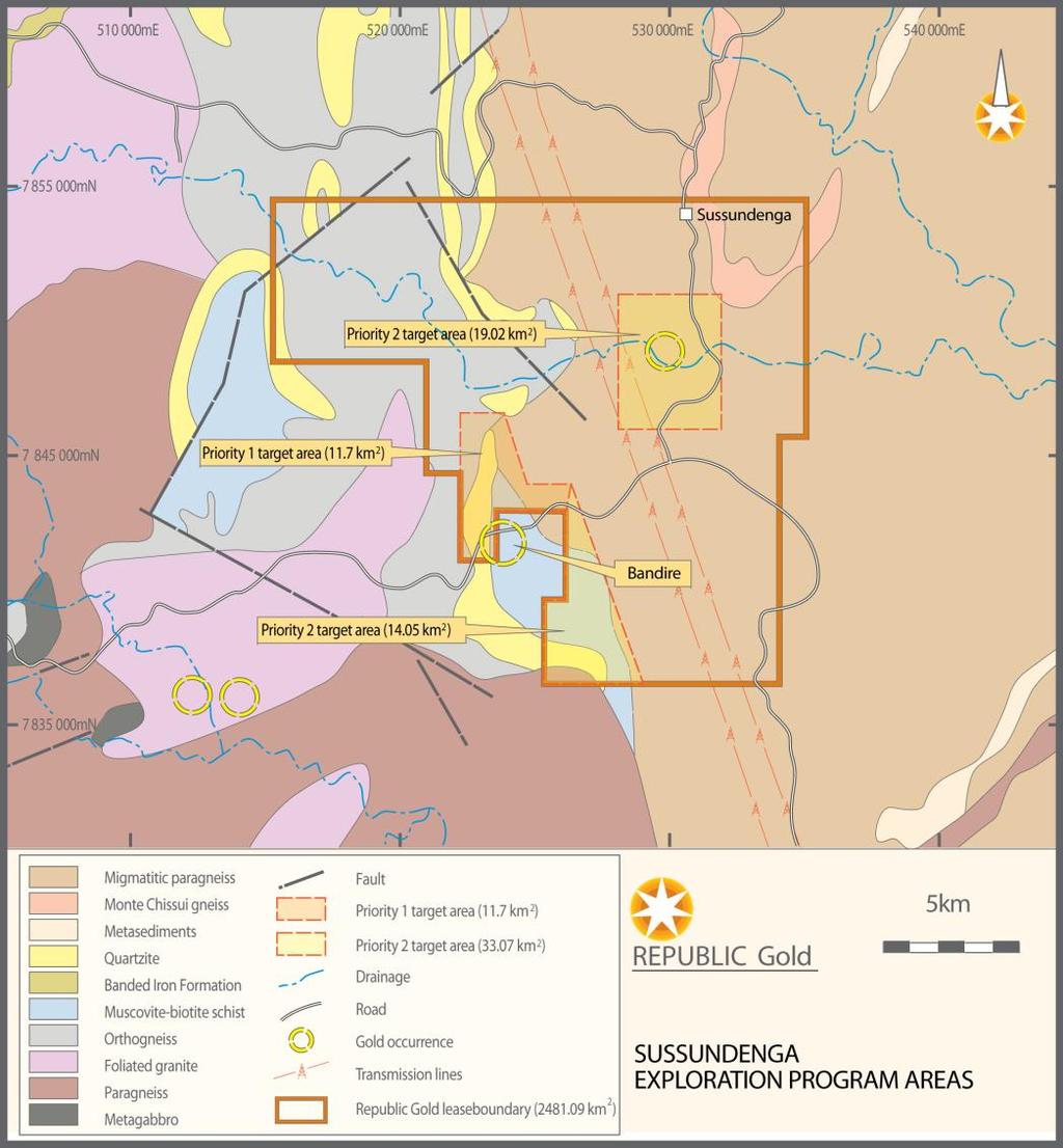 Figure 5: Sussundenga Licence showing mineral occurrences in the vicinity (Source: RAU.