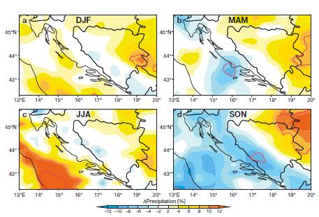 Changes in the near future climate (2011-2040) RegCM3 (ICTP Trieste) -the largest and spatially coherent