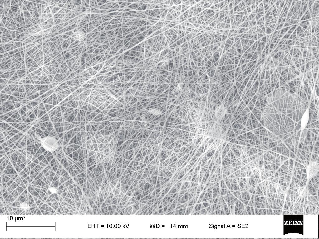 The nanofibers were collected on aluminium foil during minutes.