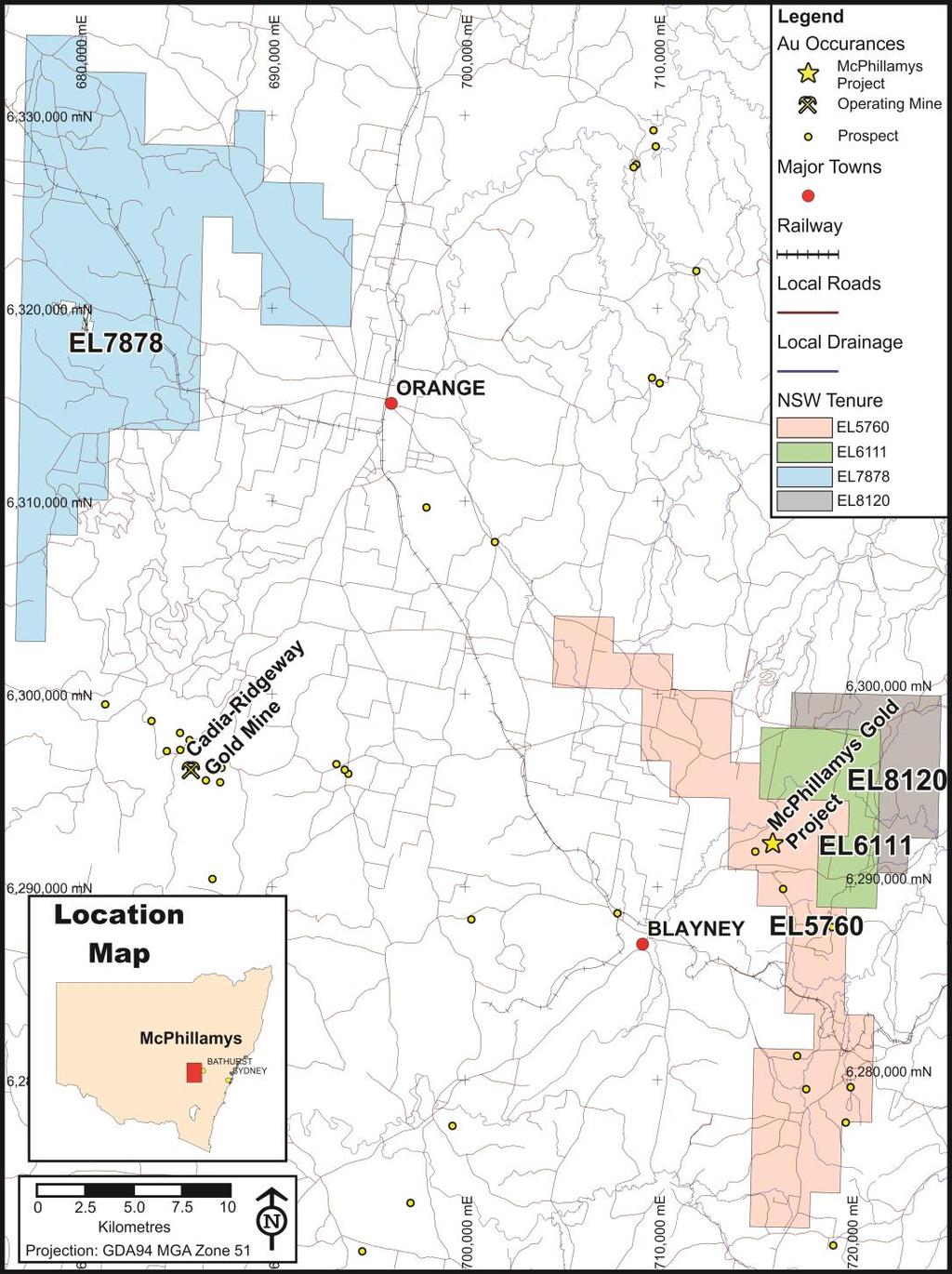 Tenure McPhillamys Gold Project Acquired 420km 2 ELs from Newmont &