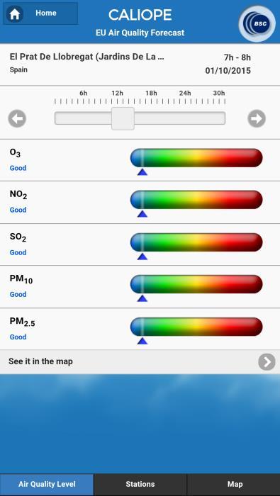 Figure 4. CALIOPE EU app. Air quality level display 3.