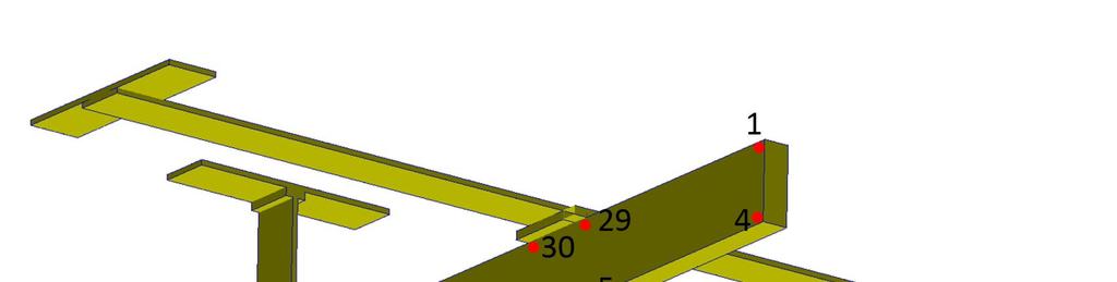 On the fuselage, at positions 2, 4-8, 29 and 30, measurements were made in the Y DOFs (the sideway direction) only. Fig 4. The sensor placements and position numbers on the wing and horizontal tail.