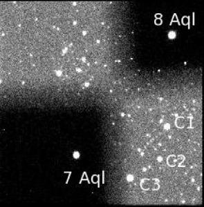 22 CCD photometry of δ Scuti stars 7 Aql and 8 Aql Figure 1: Image of the CCD field-of-view (7.5 7.5 ). The reference stars are marked as C1, C2 and C3. North is down and East is right.