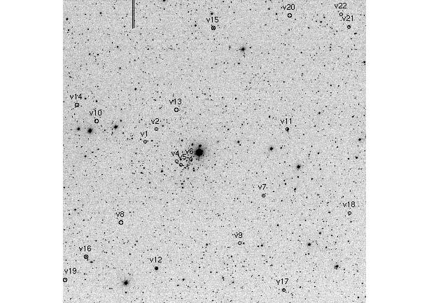 794 S. F. Liu et al. Fig. 2 Observed CCD field (58 58 ) of the open cluster NGC 2126. Identification of variable stars is also marked. North is up and east is to the left.