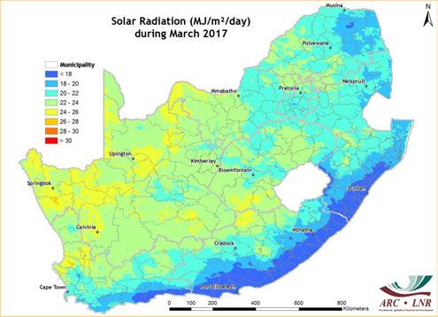 4. Water Balance P A G E 7 Solar Radiation Daily solar radiation surfaces are created for South Africa by combining in situ measurements from the ARC-ISCW automatic weather station network with 15-