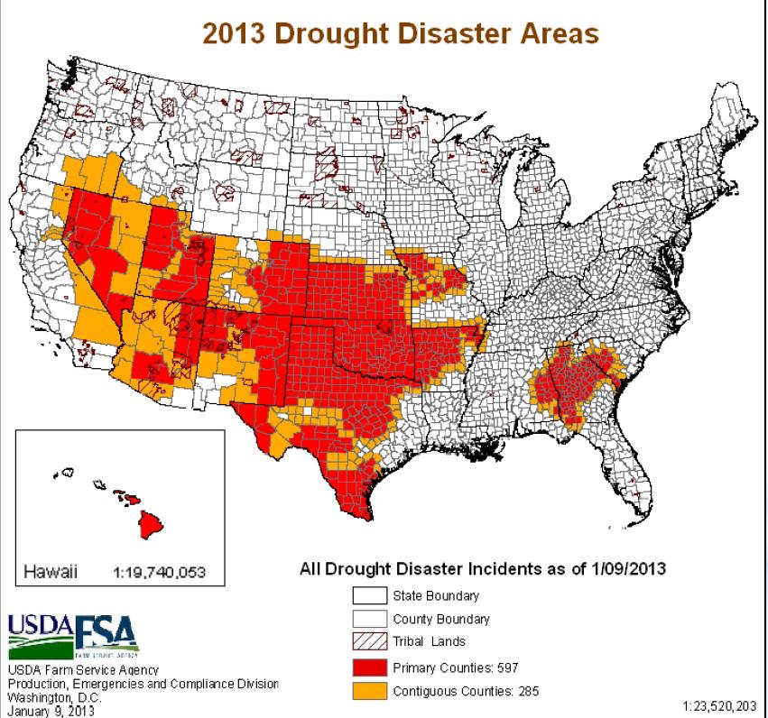Examples of drought impacts: intensity, dura)on, areal extent, and economic loss 2012 Drought Impacts " Economic loss estimates " $30 billion,