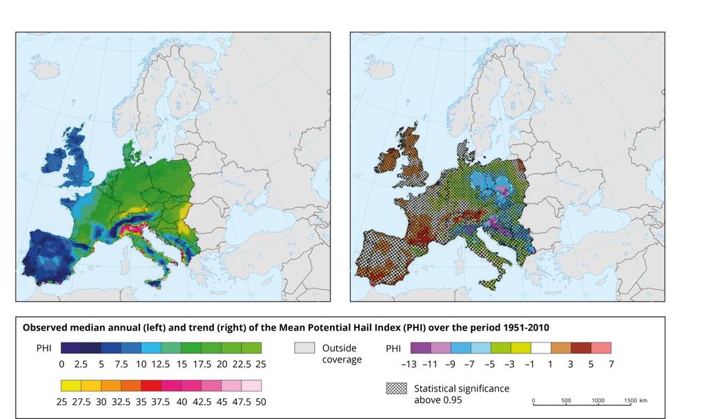 Trends in hail events Trends in mean potential hail index (PHI) Based on the logistic hail